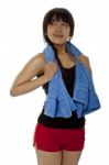 Fitness Asian Lady With Towel Stock Photo