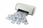 Cash From Printer On White Background Stock Photo