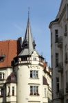 Unusual Gothic Stlye Apartment Block In Prague Stock Photo