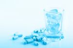 Blue Filter Medicine Capsules And Supplementary Food Stock Photo