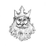 Poseidon Wearing Trident Crown Woodcut Stock Photo