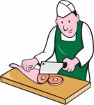Butcher Chopping Meat Cartoon Stock Photo
