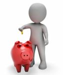 Savings Character Indicates Piggy Bank And Money 3d Rendering Stock Photo