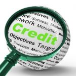 Credit Magnifier Definition Shows Cashless Purchases Or Financia Stock Photo