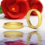 Wedding Rings Represents Reflective Reflect And Wedlock Stock Photo