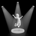 White Spotlights On Jumping Character Showing Fame And Performan Stock Photo