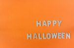 Halloween Word On Orange Background, Stock Photo