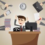 Cartoon Businessman Busy On Working Time Stock Photo