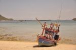 Fishing Boats Are Parked On The Beach Stock Photo