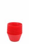 Red Plastic Cups For Small Cakes On White Stock Photo
