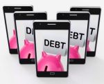 Debt Piggy Bank Means Loan Arrears And Paying Off Stock Photo