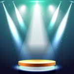Gold Stage With Spotlight And Star On Deep Blue Sea Background Stock Photo