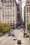 Traffic In Monroe Street In Chicago Stock Photo