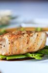 Grilled Pork Chop With Asparagus Stock Photo