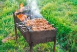 Shish Kebab Is Fried On Coals Stock Photo