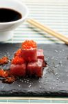 Red Tuna Sashimi With Salmon Roe Stock Photo