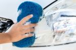 Close Up Hand Using Sponge Washing Car Stock Photo