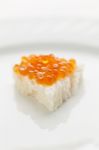 Little Sendwich With Caviar On Big Plate Stock Photo