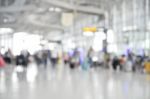 Blurred Background At Airport Terminal With Bokeh Light Stock Photo