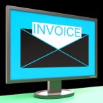 Invoice In Envelope On Monitor Showing Sending Payments Stock Photo