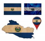 El Salvador Flag, Map And Map Pointers Stock Photo