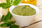 Italian Basil Pesto Sauce Ingredients Stock Photo