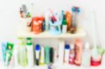 Blurred Sanitation Product In The Bathroom Stock Photo