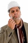 Adult Architect With Tobacco Pipe Stock Photo
