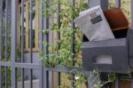 English Newspaper In Steel Mailbox In Angle View Stock Photo