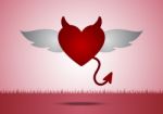 Heart Devil Wing With Grass And Copy-space  Background Stock Photo