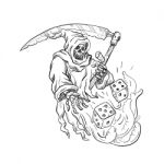 The Grim Reaper Rolling The Dice Drawing Black And White Stock Photo