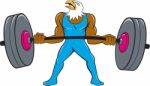 Bald Eagle Weightlifter Lifting Barbell Cartoon Stock Photo