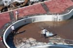 Clearing The Pool Of Silt After The Tropical Storm In Funchal Stock Photo