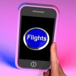 Flights Button On Mobile Screen Stock Photo