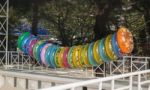 Stack Of Colorful Inflatable Swimming Rings Stock Photo