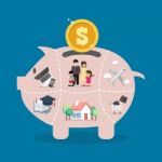 Piggy Bank Saving Money Portion For Life Stock Photo