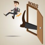 Cartoon Businessman Kicked Out Of Boss Room Stock Photo