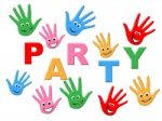 Handprints Party Represents Childhood Celebrations And Celebrate Stock Photo