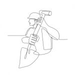 Construction Worker Spade Continuous Line Stock Photo