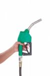 Male Hand Holding Gas With Pump Stock Photo