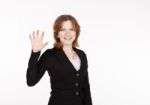 Business Woman Holding An Imaginary Plate Stock Photo