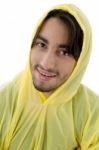 Close View Of Man With Raincoat Stock Photo