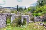 Old Historic Walls As Ruins In Landscape Of Greece Stock Photo