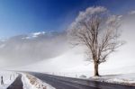 Winter Road In The Mountains Stock Photo
