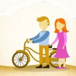 Man And Lady With Bike Stock Photo