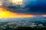 Sunset And Beautiful Sky At Lotte World Mall In Seoul,south Korea.the Best View Of South Korea At Namhansanseong Fortress Stock Photo