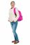 College Student In Winter Wear Posing With Pink Backpack
