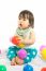 Baby Girl Is Playing Ball On White Background