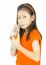 Asian Young Girl Drinks Orange Juice