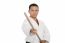 Closeup Isolated Portrait Of Martial Arts Man In Kimono Excercis